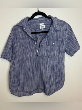 Bridge and Burn Gary Shirt Short Sleeve Button Linen Blue Striped Top